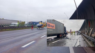 Śmiertelny wypadek na Autostradowej Obwodnicy Wrocławia. Lądował śmigłowiec LPR