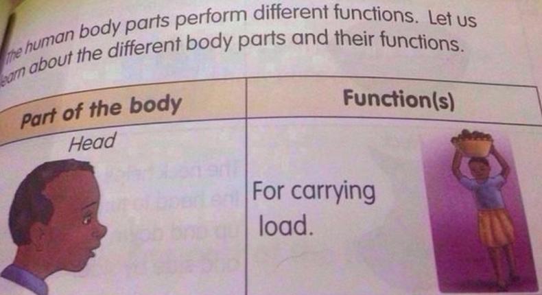 Textbook depicting the head as ‘load carrier’