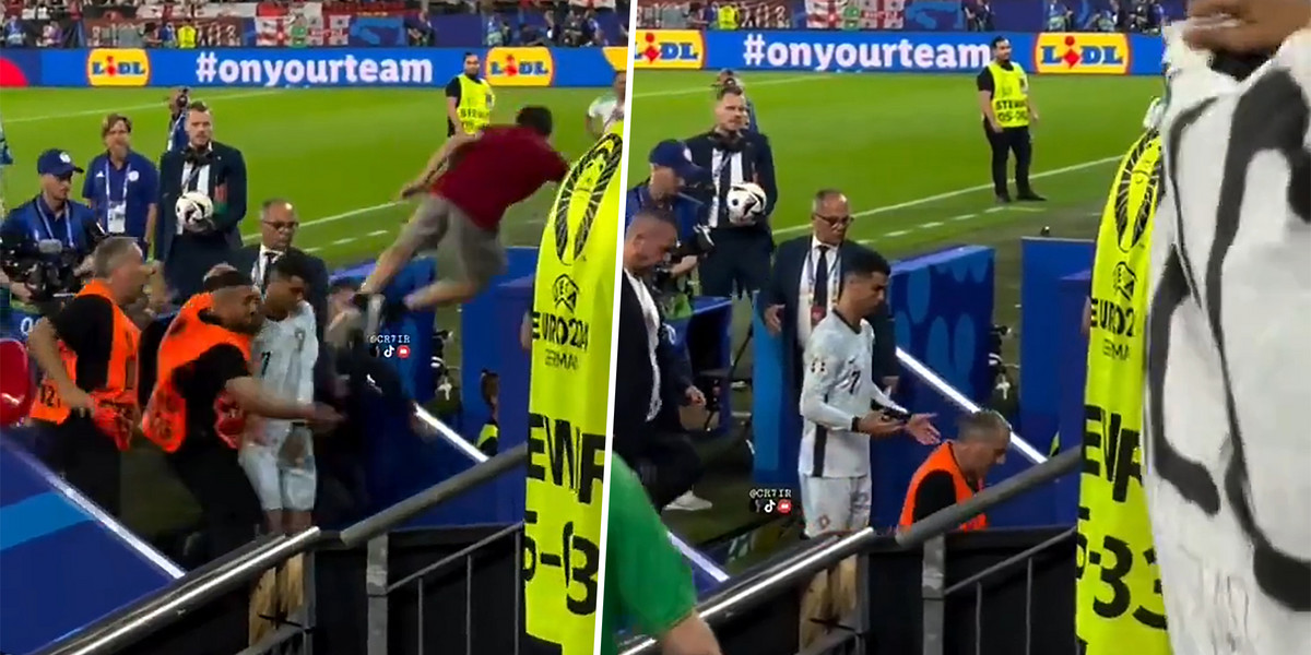 Widząc Cristiano Ronaldo, skoczył z trybuny. Przeleciał tuż obok głowy piłkarza!