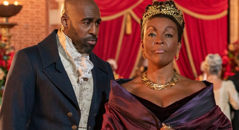 Daniel Francis as Lord Anderson, Adjoa Andoh as Lady Agatha Danbury on season three, episode four of Bridgerton.Liam Daniel/Netflix