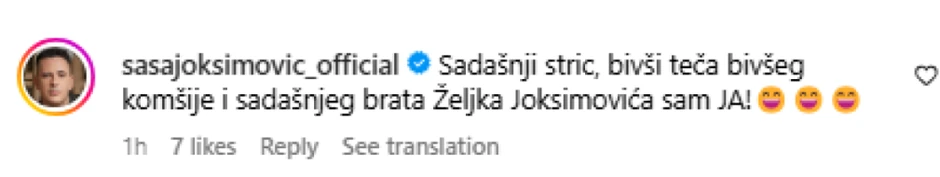 Saša Joksimović šaljivi komentar