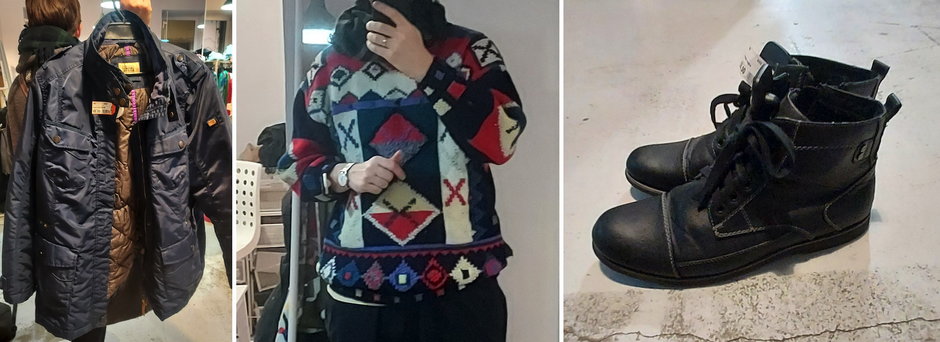Kurtka, sweter i buty z Bazaru Miejskiego