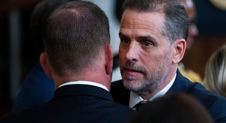 Hunter Biden, right, the son of President Joe Biden, greets Labor Secretary Marty Walsh during a ceremony to present the Presidential Medal of Freedom to 17 recipients at the White House on July 7, 2022.Tom Williams/CQ-Roll Call, Inc via Getty Images