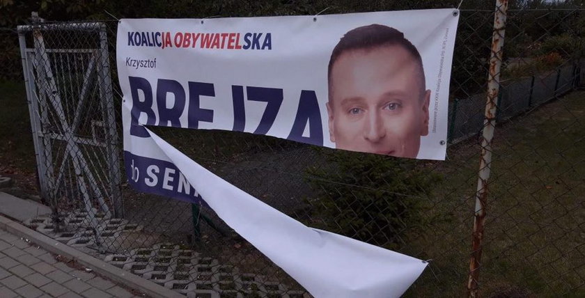 Zniszczono banery Krzysztofa Brejzy. Zrobił to krewny działacza PiS?