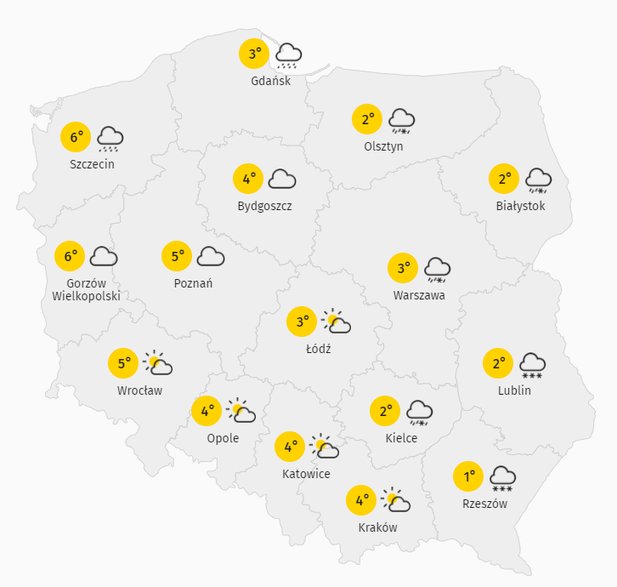 Prognoza pogody na środę, 20 stycznia