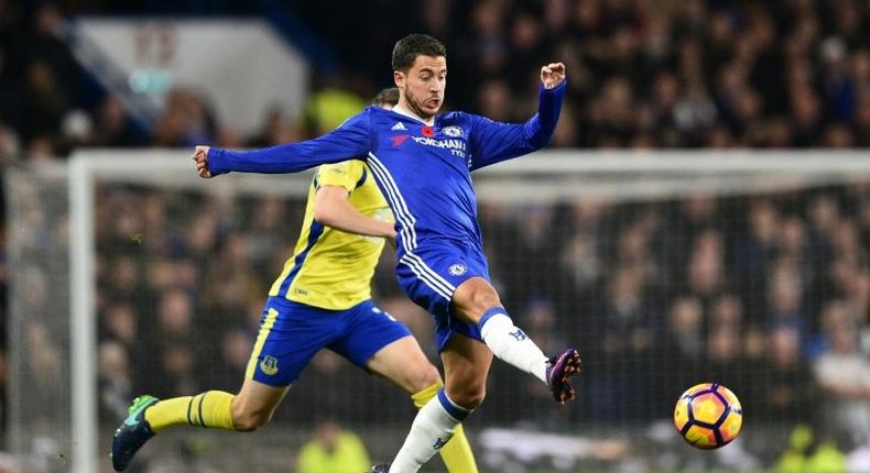 Chelsea's Eden Hazard scored twice against Everton, opening the scoring after 18 minutes, before driving home the best strike of the game on 54 minutes