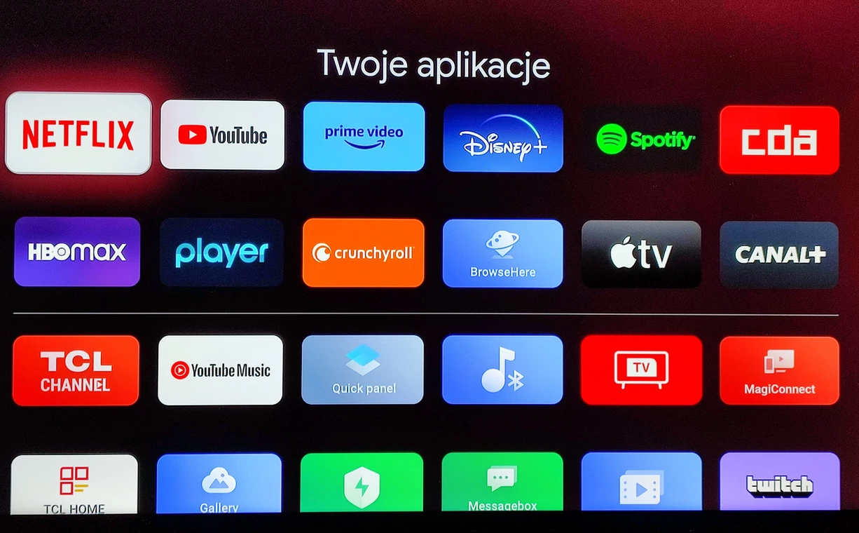 Lista aplikacji zainstalowanych na telewizorze z Google TV