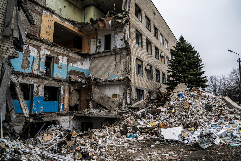 Zbombardowany przez Rosję szpital położniczy w Sełydowe w obwodzie donieckim na Ukrainie, 18 lutego 2024 r.