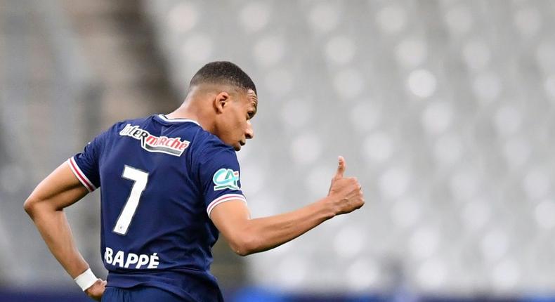 Kylian Mbappe scored the second goal ikn Paris Saint-Germain's French Cup triumph over Monaco Creator: FRANCK FIFE
