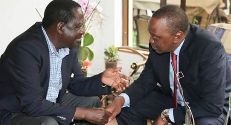 Nasa Raila Odinga with President Uhuru Kenyatta.