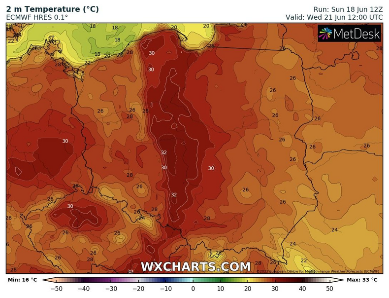Temperatura popołudniami w większości Polski będzie sięgać ok. 30 st. C