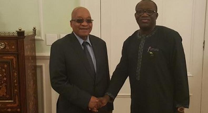 Minister of Solid Minerals, Kayode Fayemi meets with South African President, Jacob Zuma on February 9, 2016.