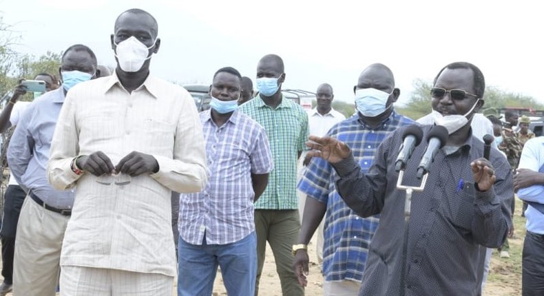 File image of Governors Josphat Nanok (Turkana) and John Lonyangapuo (West Pokot) during a past public event