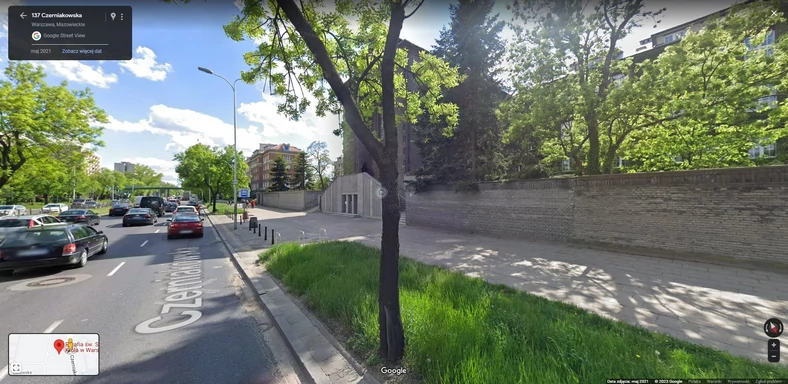 Kościoła św. Stefana przy ul. Czerniakowskiej w Warszawie. Tak to miejsce wygląda w Google Maps.