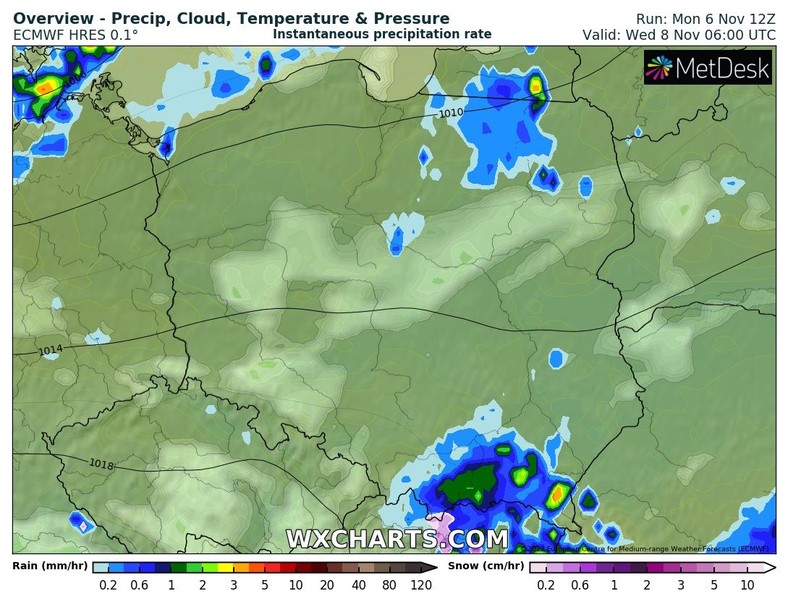 W nocy popadać może na północy i południu