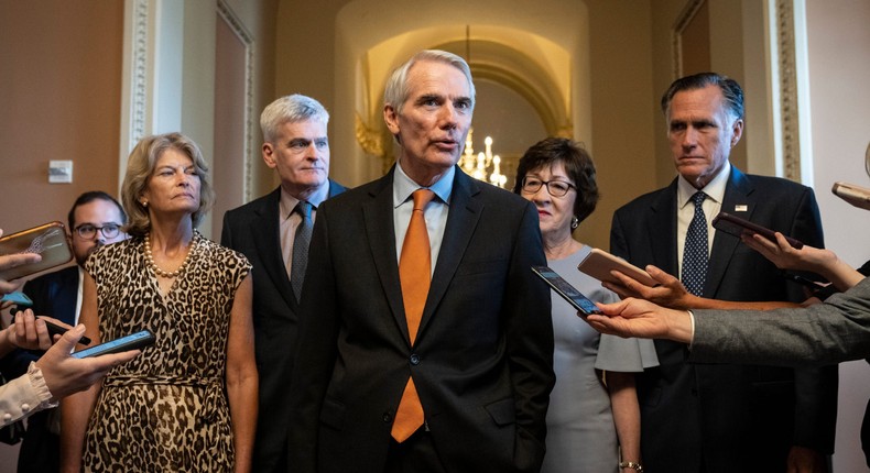 GOP Sens. Rob Portman, Mitt Romney, Susan Collins, Bill Cassidy and Susan Collins announce they struck an infrastructure deal with the White House.
