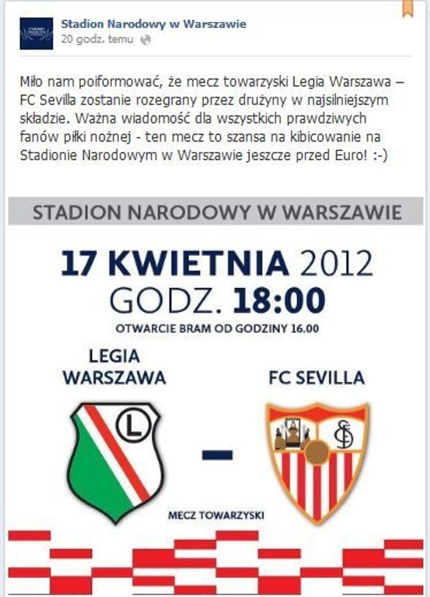 Mecz Legii z Sevillą na Stadionie Narodowym będzie tak naprawdę nieistotnym spotkaniem rezerw