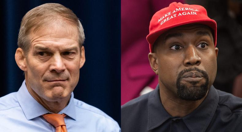 Republican Rep. Jim Jordan of Ohio, the top Republican on the House Judiciary Committee, and Kanye West.Saul Loeb/AFP via Getty Images