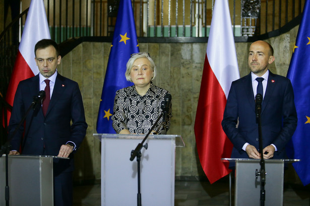Marzena Czarnecka, Borys Budka i Andrzej Domański podczas inauguracji Ministerstwa Przemysłu