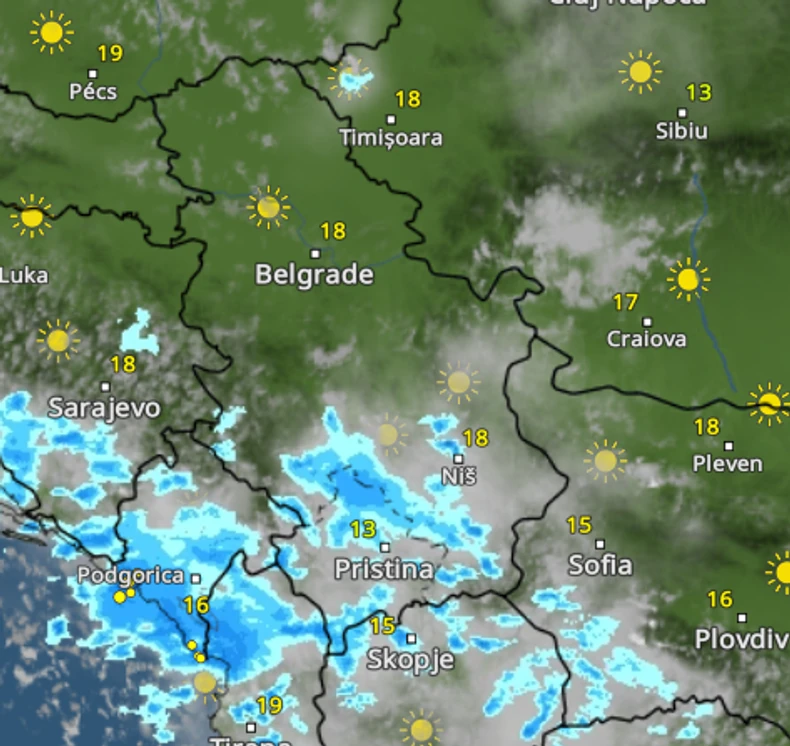 Padavine u Srbiji 22. oktobra u 12 sati