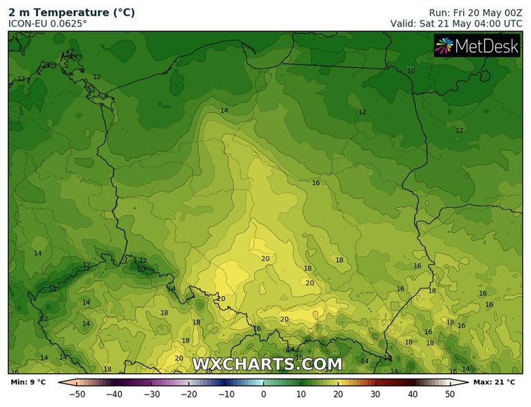 W nocy od zachodu, po przejściu frontu, temperatura zacznie spadać