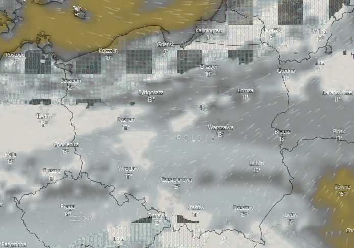 Pogoda w Polsce. Zachmurzenie w środę. Fot. windy.com