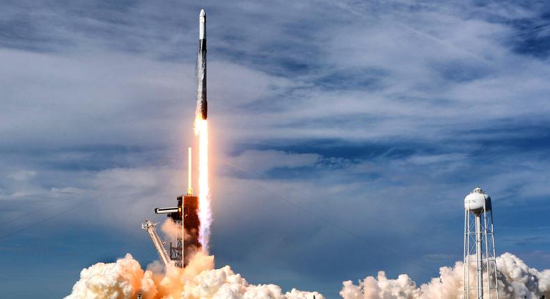 The SpaceX Falcon 9 rocket lifts off from Launch Complex 39-A at Kennedy Space Center.
