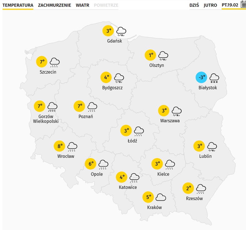 Zapowiadana temperatura na piątek