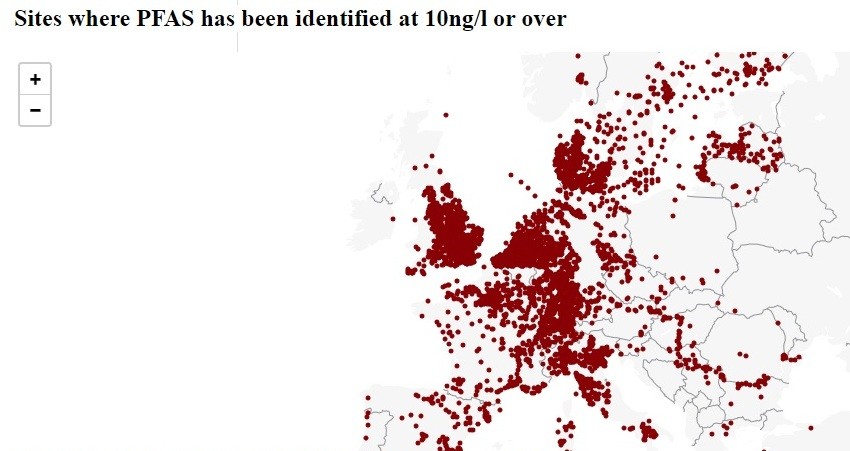 PFAS čestice na mapi Evrope