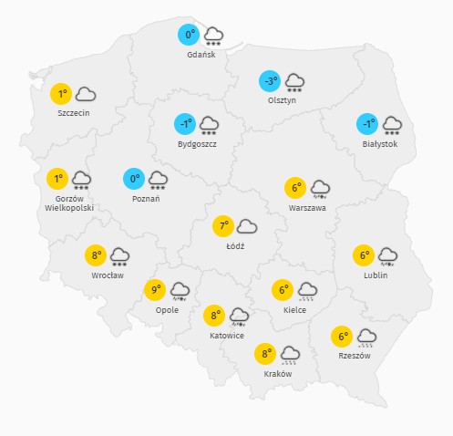 Prognoza maksymalnej temperatury w czwartek 4 lutego