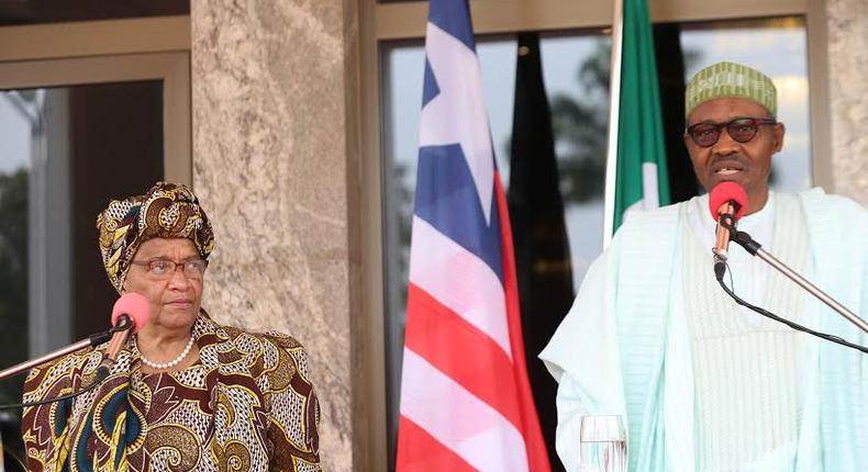 President Muhammadu Buhari with the visiting President Ellen Johnson Sirleaf