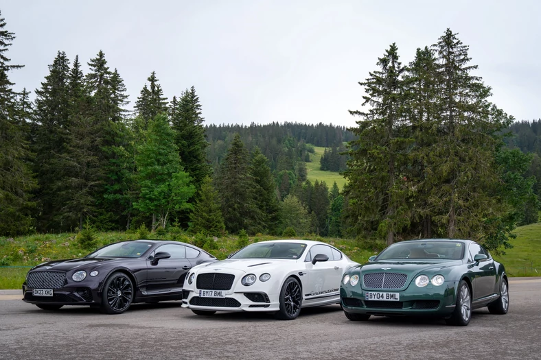 Trzy generacje Bentleya Continentala GT. Od lewej: trzecia (od 2017 r.), druga (2011-2018) i pierwsza (2003-2011)
