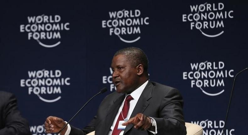 Nigerian billionaire Aliko Dangote speaks during the first plenary session of the World Economic Forum (WEF) in Abuja May 8, 2014.