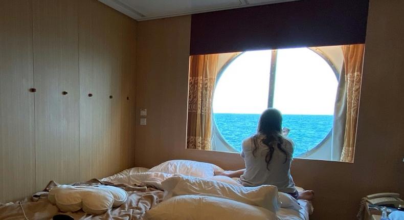 This photo provided by Brazilian DJ Caio Saldanha shows his cabin on the Celebrity Infinity cruise ship. He says he feels like a prisoner on the ship where he works, with no news about when he can go home
