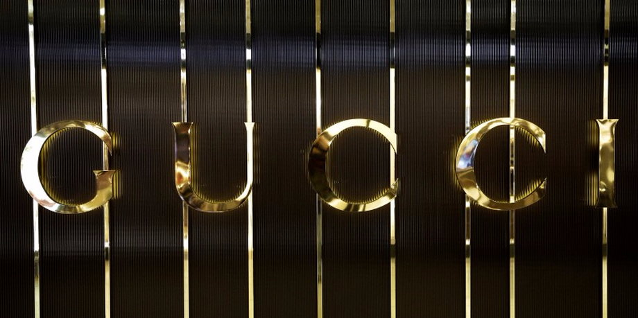 The Gucci logo at a store at Fiumicino airport in Rome.