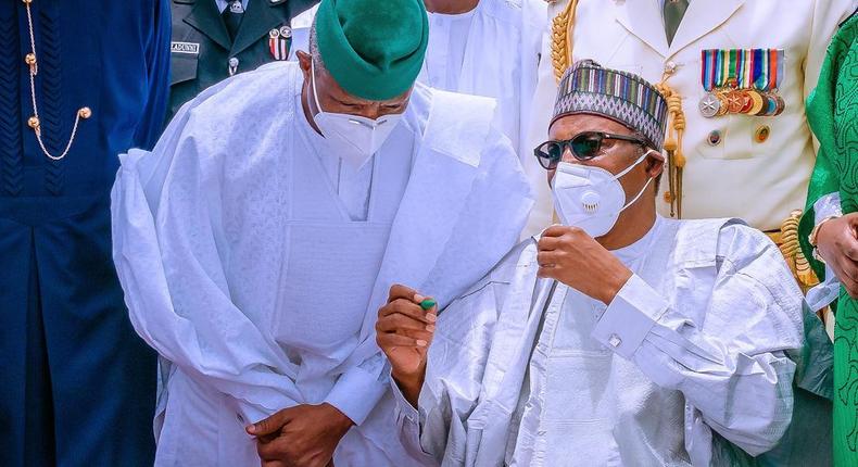 President Muhammadu Buhari and Vice President Yemi Osinbajo.  [Twitter@BashirAhmaad]