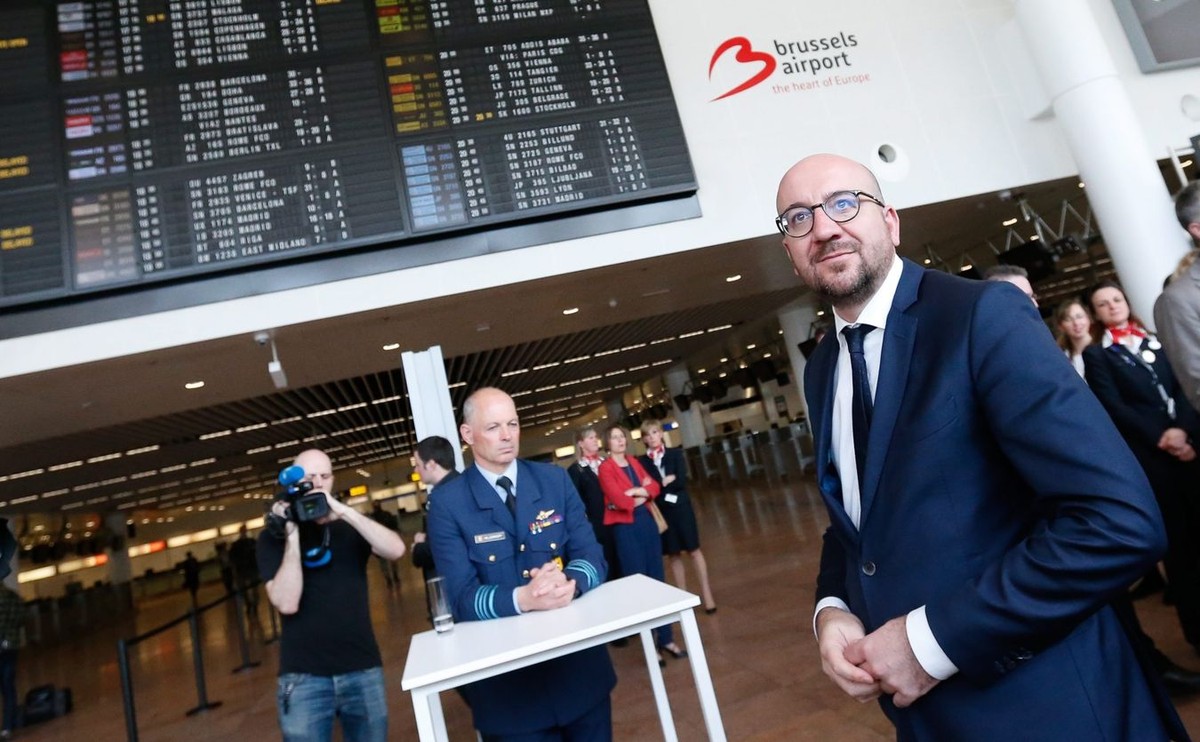 Premier Belgii Charles Michel na lotnisku Zaventem
