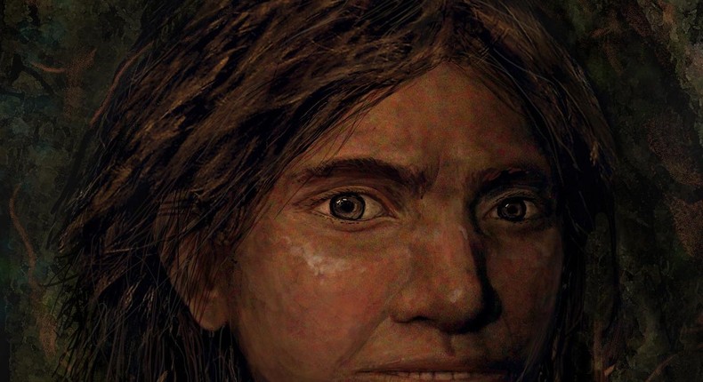 A portrait of a juvenile female Denisovan based on a skeletal profile reconstructed from ancient DNA.