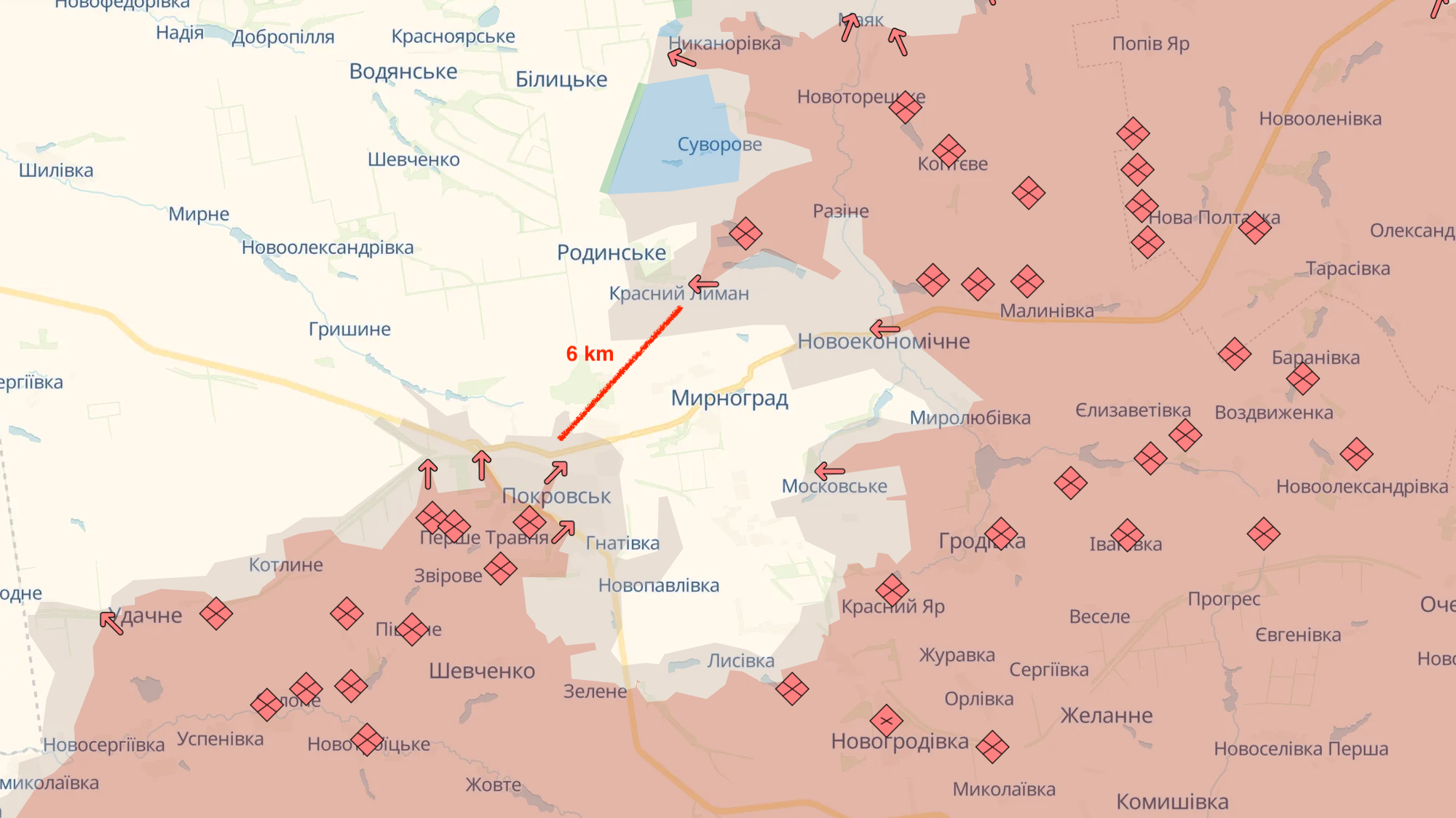 Situácia pri Pokrovsku 4. novembra podľa mapy Deep State.