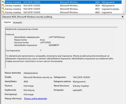 Szczegóły konkretnego wpisu w dzienniku systemowym