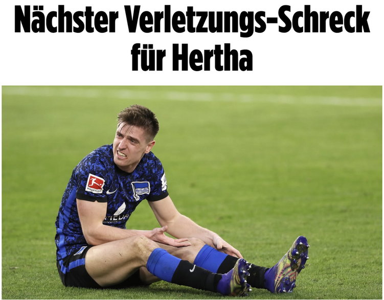 "Hertha drży przed kolejną kontuzją" - czytamy w gazecie "Bild"