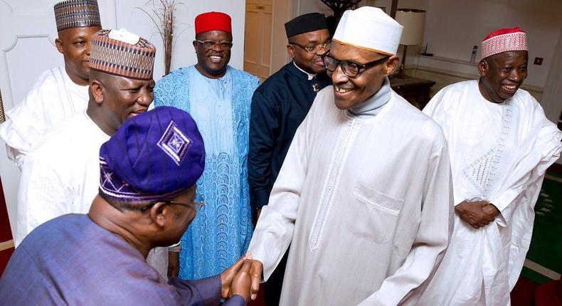 President Muhammadu Buhari meets with a delegation of Nigerian governors in Abuja House, London