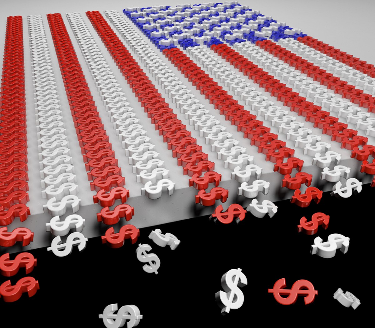 Flaga USA i spadające dolary, fot. A pyro Design