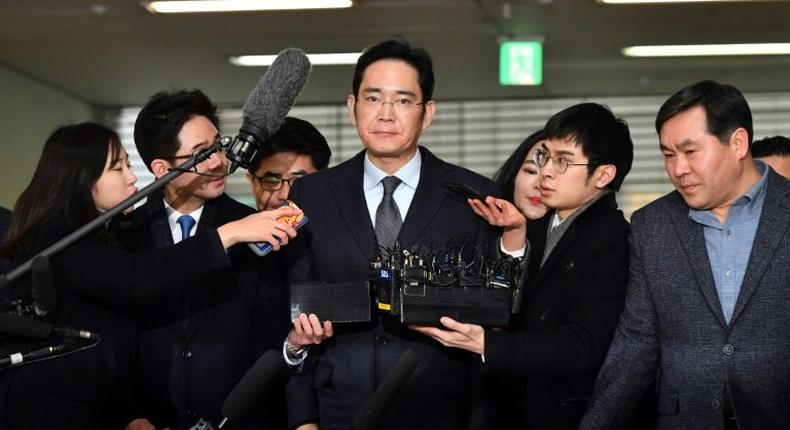 Lee Jae-yong (C), vice chairman of Samsung Electronics, has been questioned multiple times over his role in the corruption scandal surrounding South Korea's President Park Geun-Hye