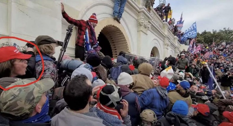 A screenshot from security footage that captured Victoria Charity White outside the Capitol building on January 6.