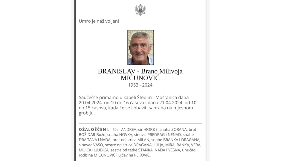 Čitulja od porodice