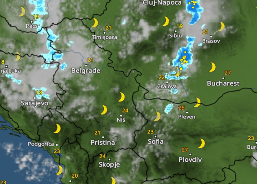 Vreme u Srbiji u ponoć u nedelju