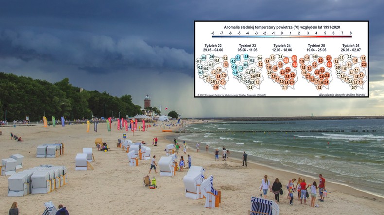 Czerwiec będzie zmiennym miesiącem, ze zróżnicowaną temperaturą i opadami (mapa: IMGW-PIB)