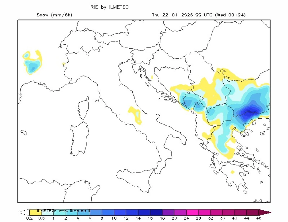 Mapa snega za četvrtak 22. januar