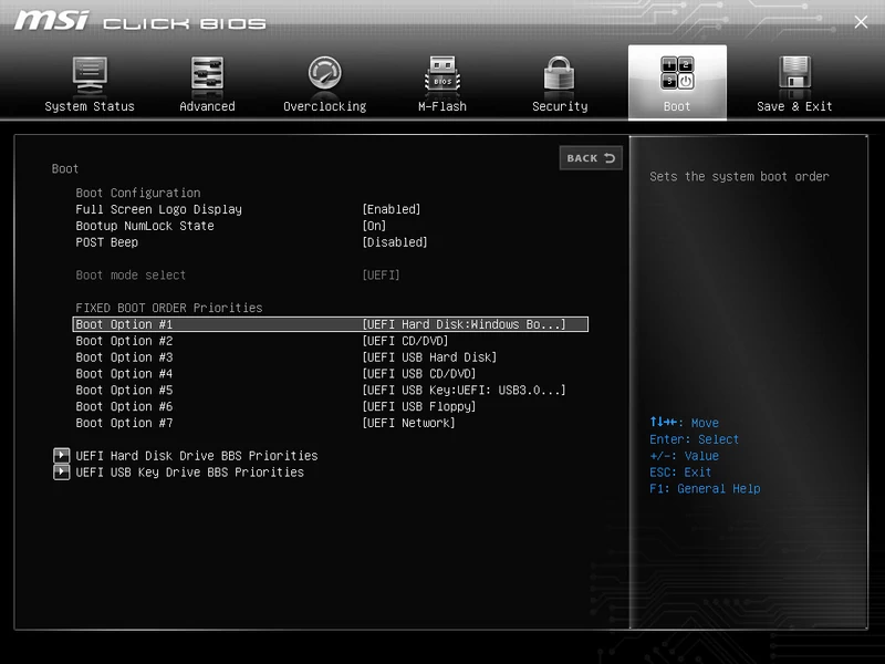 MSI – UEFI – Boot Order